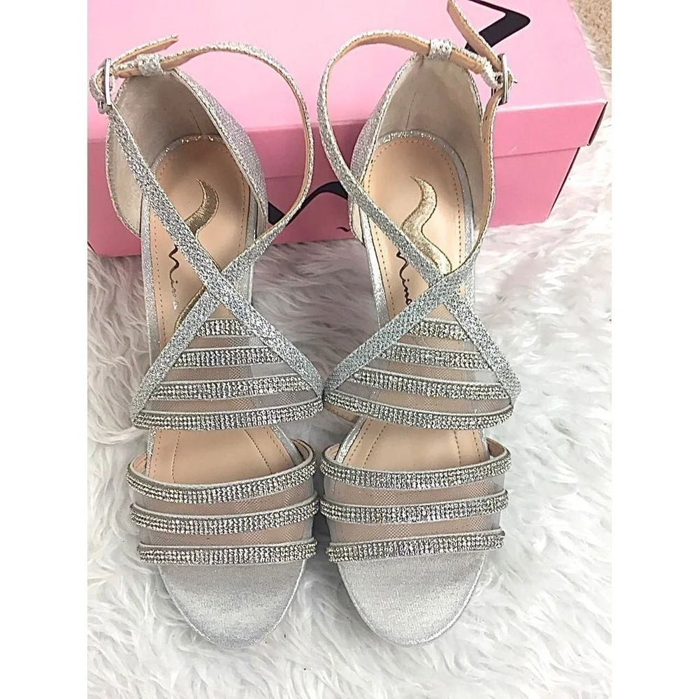 SEXY SILVER METALLIC HEELS W/ RHINESTONES